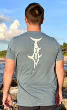 Load image into Gallery viewer, Steel Blue Cudjoe Cotton with White Sword Design
